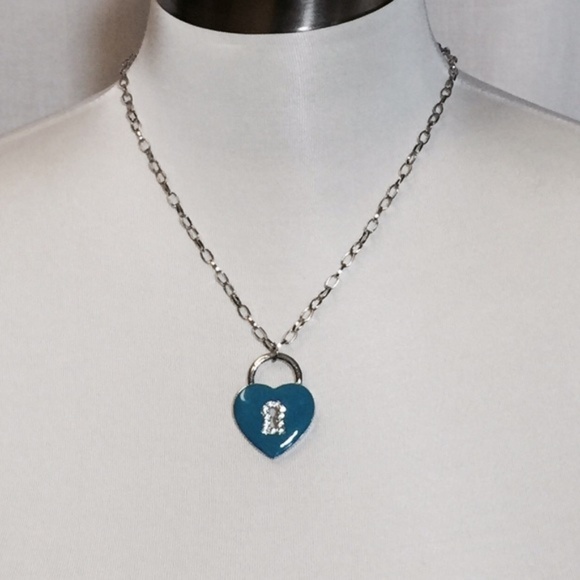 Blue Heart with a Key Hole Jewelry Necklace - Picture 1 of 4